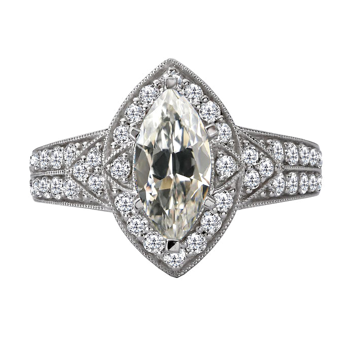 Marquise Old Mine Cut Anniversary Diamond Ring 3.50 Carats