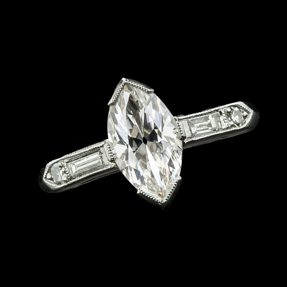 Marquise Old Miner Diamond Ring V Prong Set