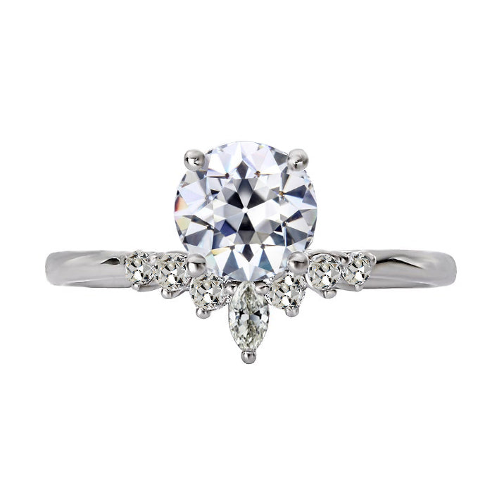 Sparkling Unique Lady’s Engagement White Gold Old Miner Diamond Ring Crown Style