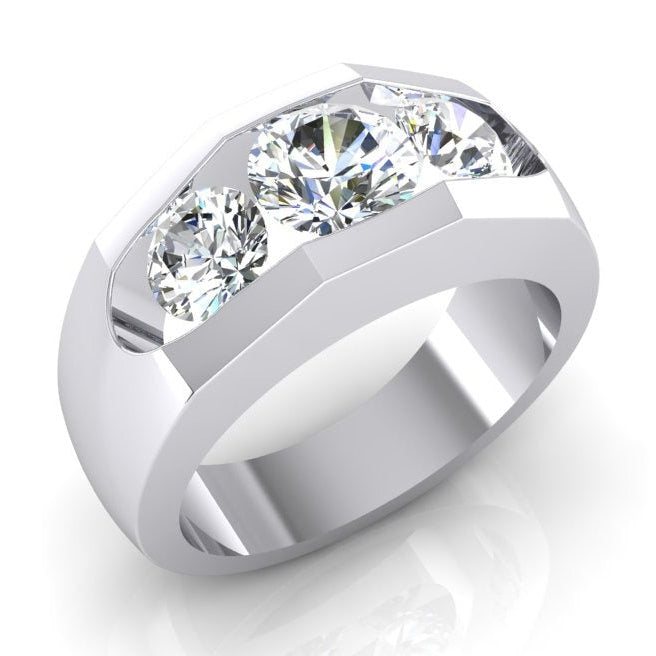 Men's Natural Earth Mined Diamond Ring 3 Stone Gold 2 Carats