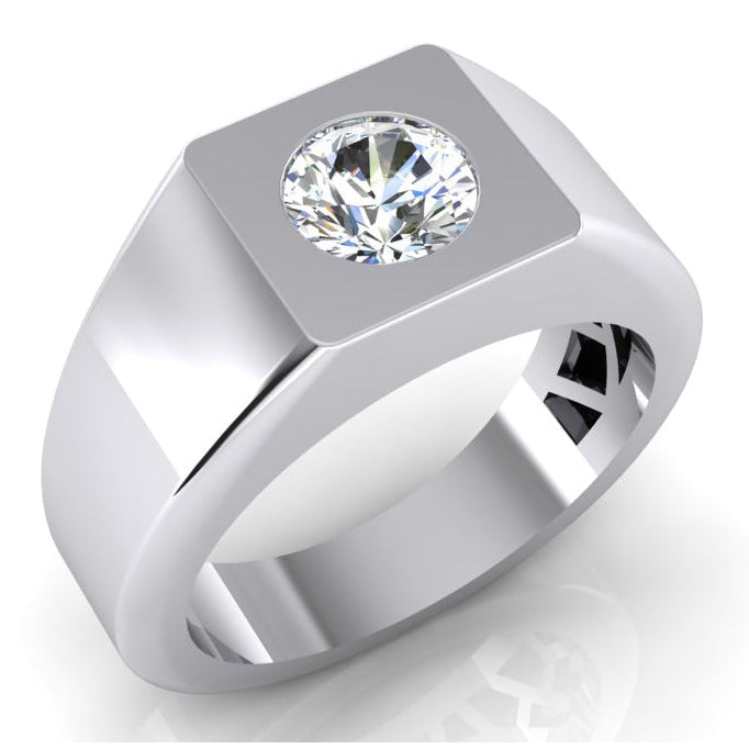 1 Carat F VS1 Diamond Men's Solitaire Ring 14K White Gold