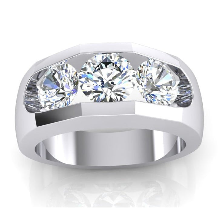 3 Stone Diamond Men's Ring Gold 2.50 Carats