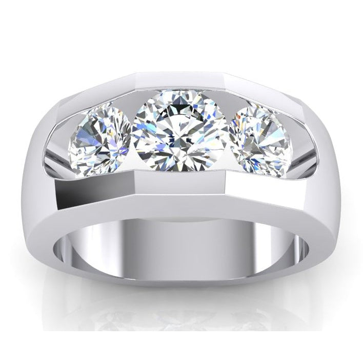 Men's Natural Earth Mined Diamond Ring 3 Stone Gold 2 Carats