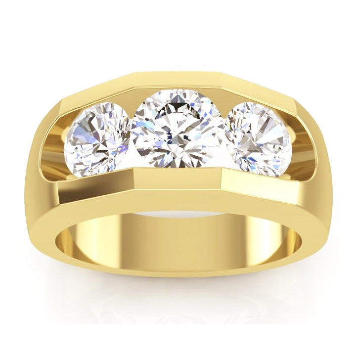 3 Stone Diamond Men's Ring Gold 2.50 Carats