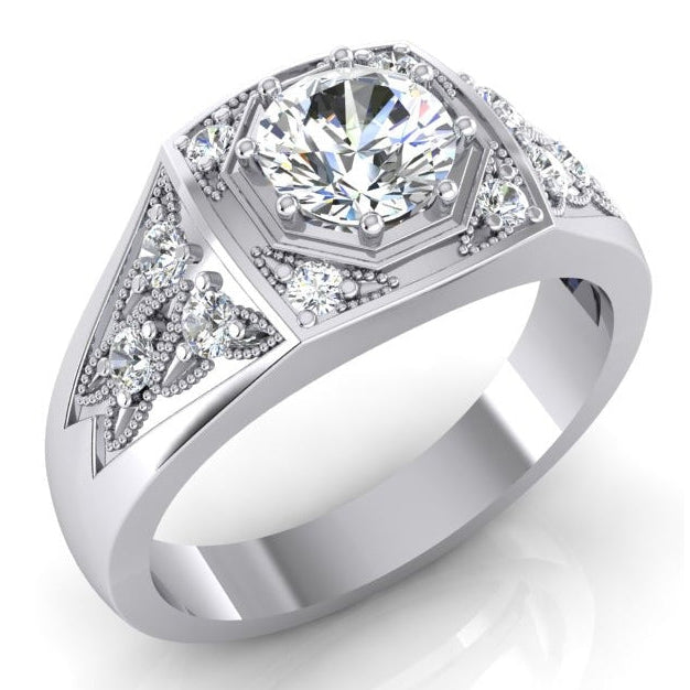 Men's Round Diamond Ring 1.50 Carats Gold 14K