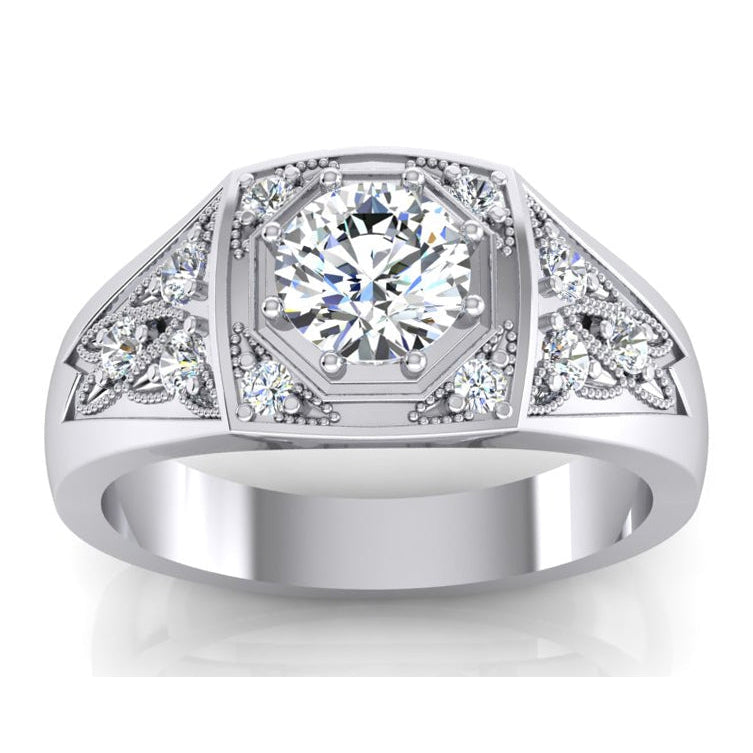 Men's Round Diamond Ring 1.50 Carats Gold 10K