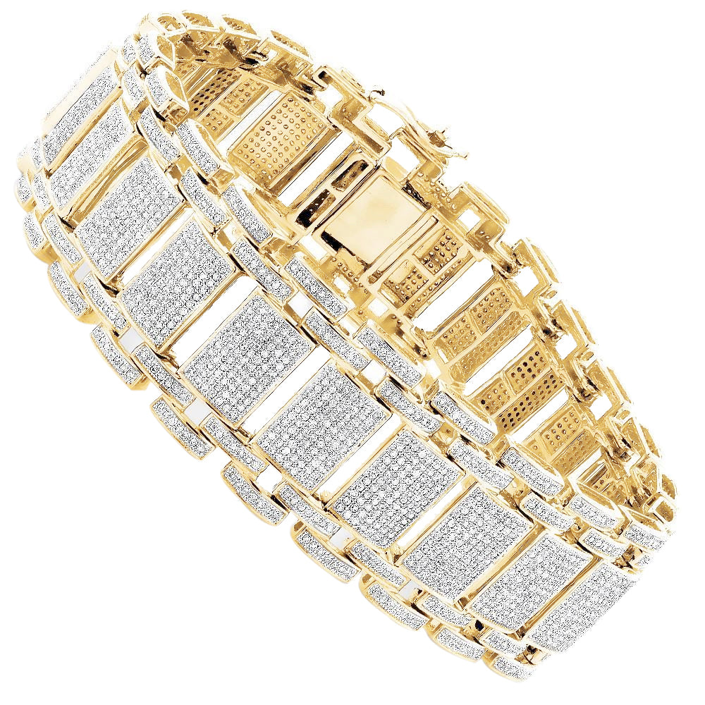 Mens Sparkling 14.50 Carats Natural Earth Mined Diamonds Bracelet Gold Yellow 14K