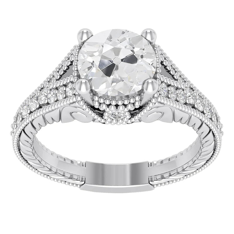 Miligrain Diamond Engagement Ring Round Old Cut 4.50 Carats