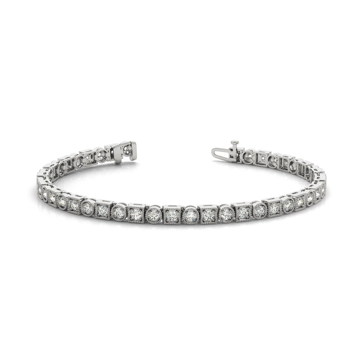 Miligrain Diamond Tennis Bracelet 6.60 Carats White Gold 10K