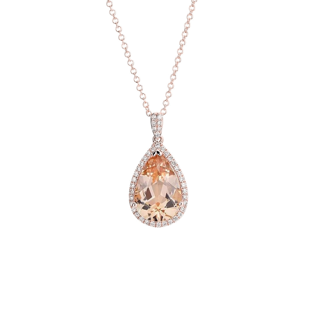 Morganite And Natural Earth Mined Diamonds Pendant With Chain 10.25 Ct Rose Gold 14K