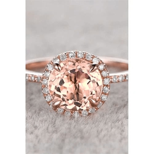 Morganite And Natural Earth Mined Diamonds Round Cut 11.50 Ct Ring Rose Gold 14K