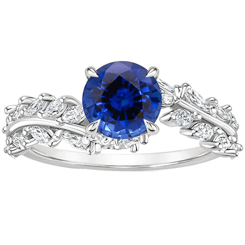 Best Quality LAdies nNatural Blue Sapphire & Marquise Diamond Ring