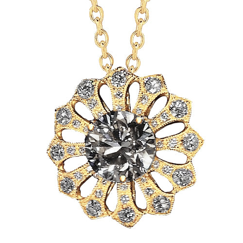 Natural Diamond Flower Pendant 3 Carats Yellow Gold 14K