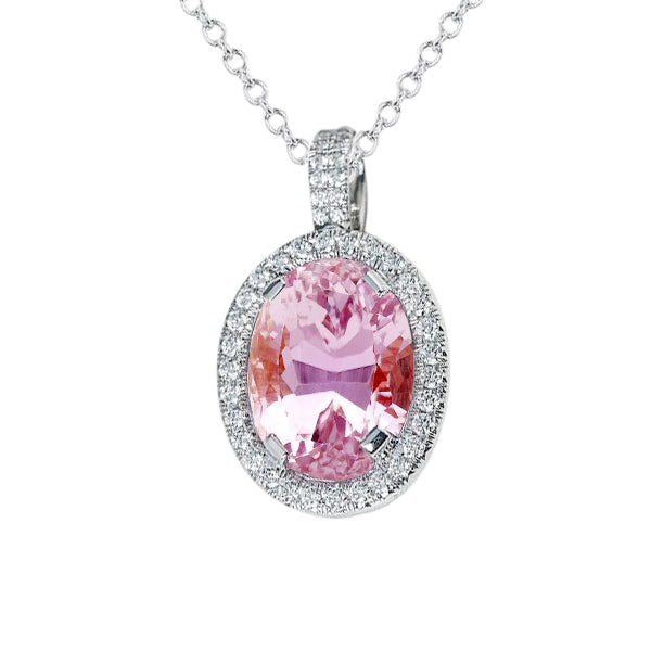 Pink Kunzite Natural Earth Mined Diamond Ladies Necklace Pendant 14K Gold 16 Ct.