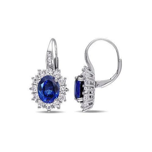 Diamond And Blue Sapphire new Ladies Hoop Earring White Gold