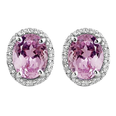 Sparkling Unique Lady’s New Oval Cut Kunzite & Diamond Studs White Gold