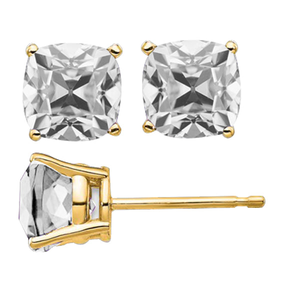Old Cut Cushion Big Diamond Earrings Studs Yellow Gold 11 Ct