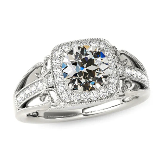 Old Cut Milligrain Halo Diamond Ring Antique Style 4.50 Carats