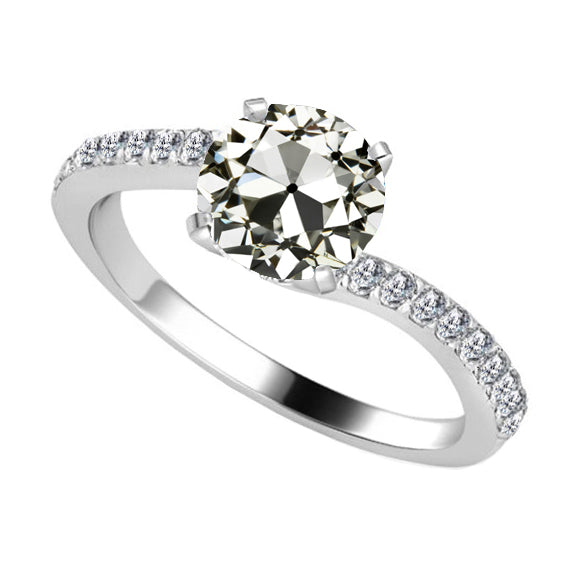 3 Carats Old Cut Solitaire Diamond Wedding Ring With Accents