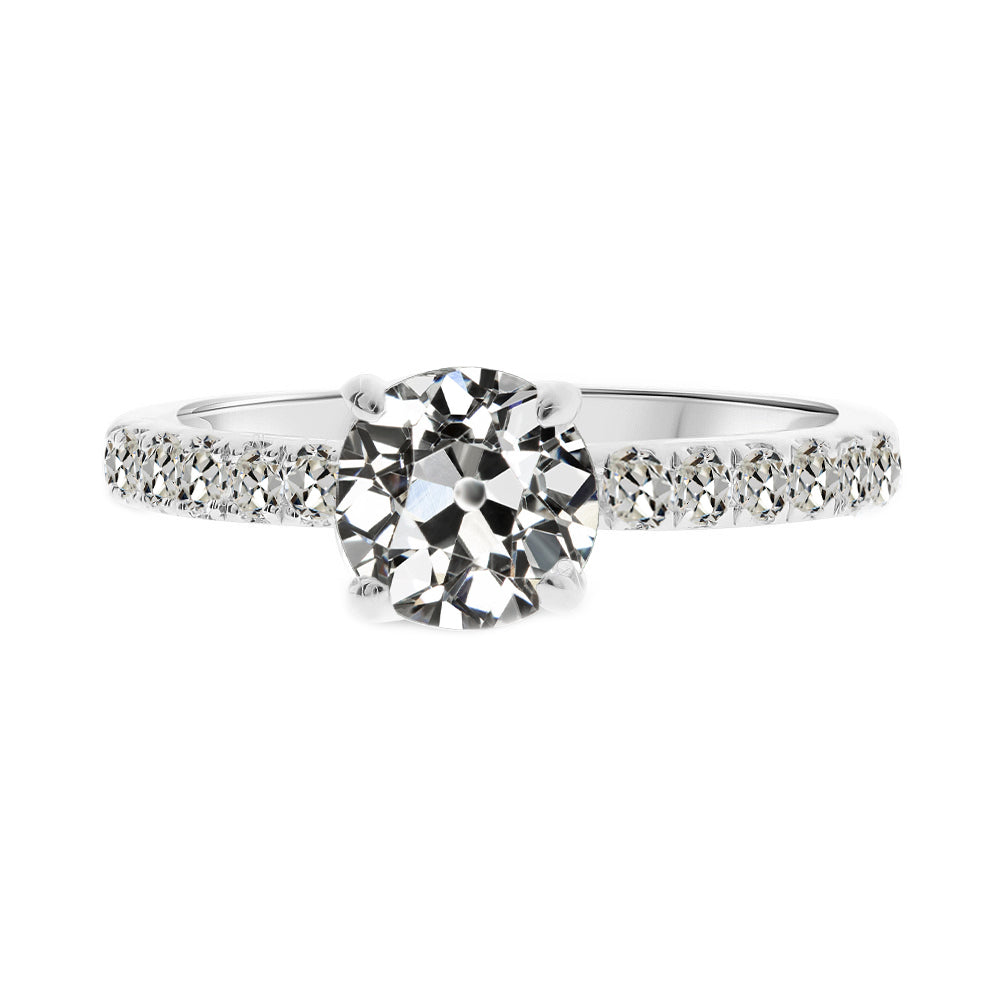 2 Carats Old European Ladies Diamond Solitaire Ring With Accents
