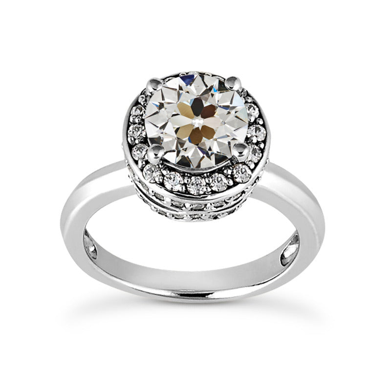 Old Mine Cut Diamond Halo Wedding Ring