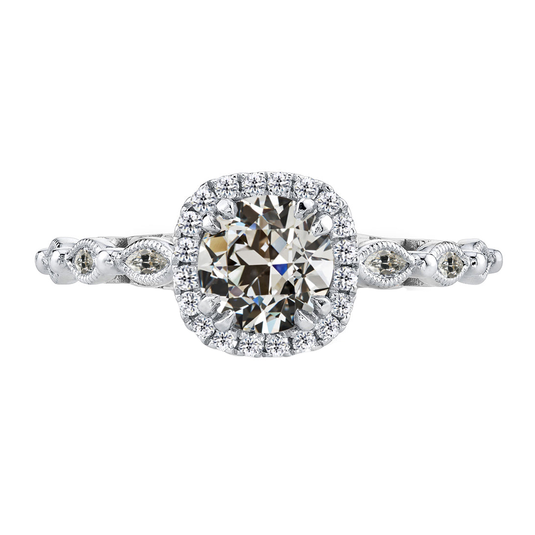 3 Carats Old Mine Cut Diamond Halo Wedding Ring White Gold 14K