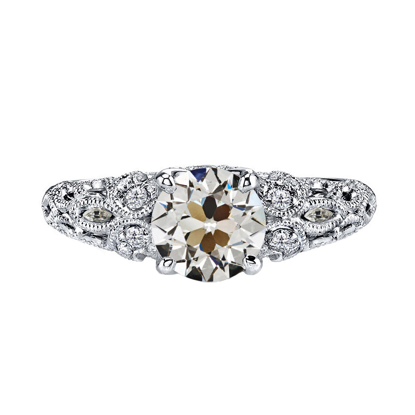 2.50 Carats Old Mine Cut Diamond Milgrain Wedding Ring White Gold 14K
