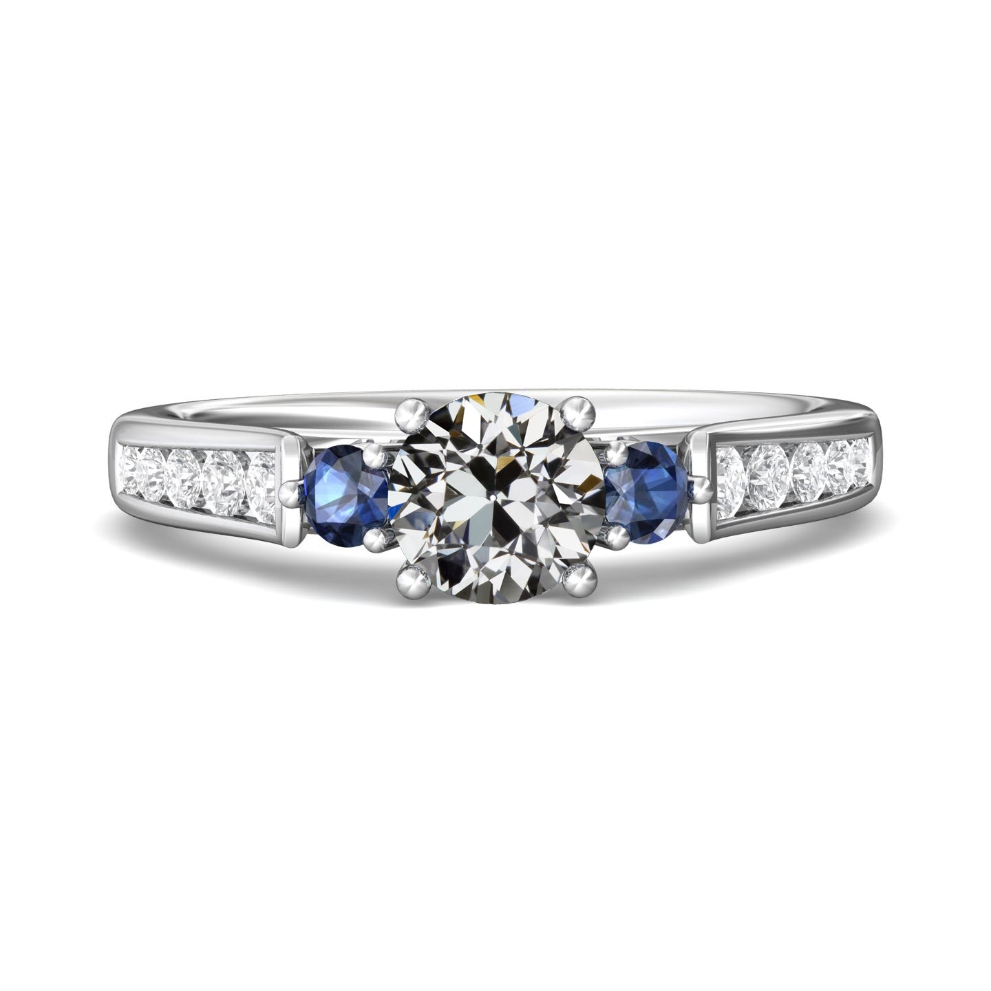 Old Mine Unique Style White Sparkling Engagement White gold Cut Diamond & Sri Lankan Sapphire Anniversary Ring