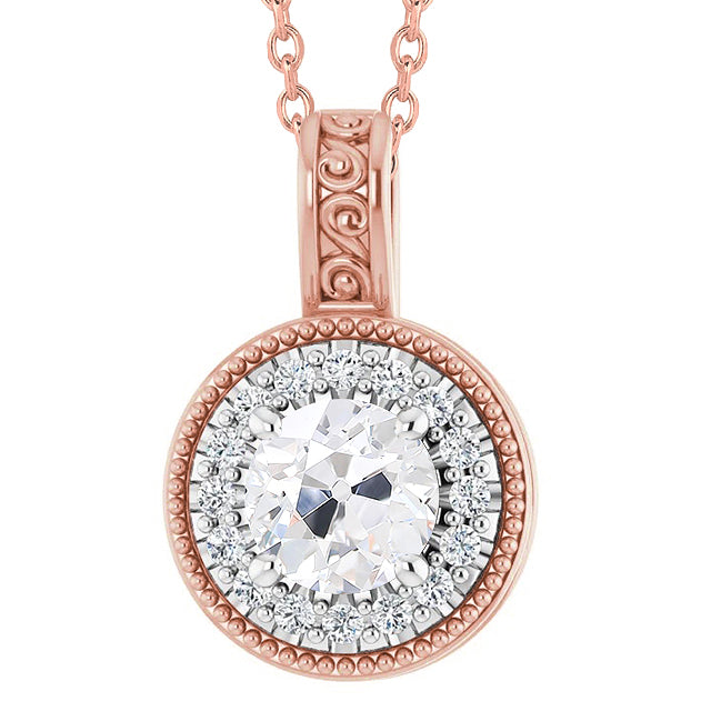 Old Mine Cut Halo Diamond Pendant Vintage Style
