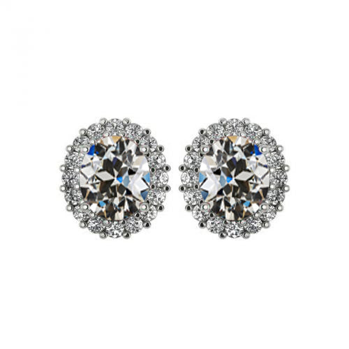 Old Mine Cut Oval Earrings 5.25 Carats Halo Studs In Gold