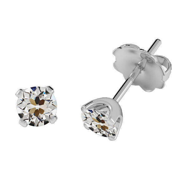 Old Mine Cut Round Natural Diamond Stud Earrings 4 Prong Set 3 Carats