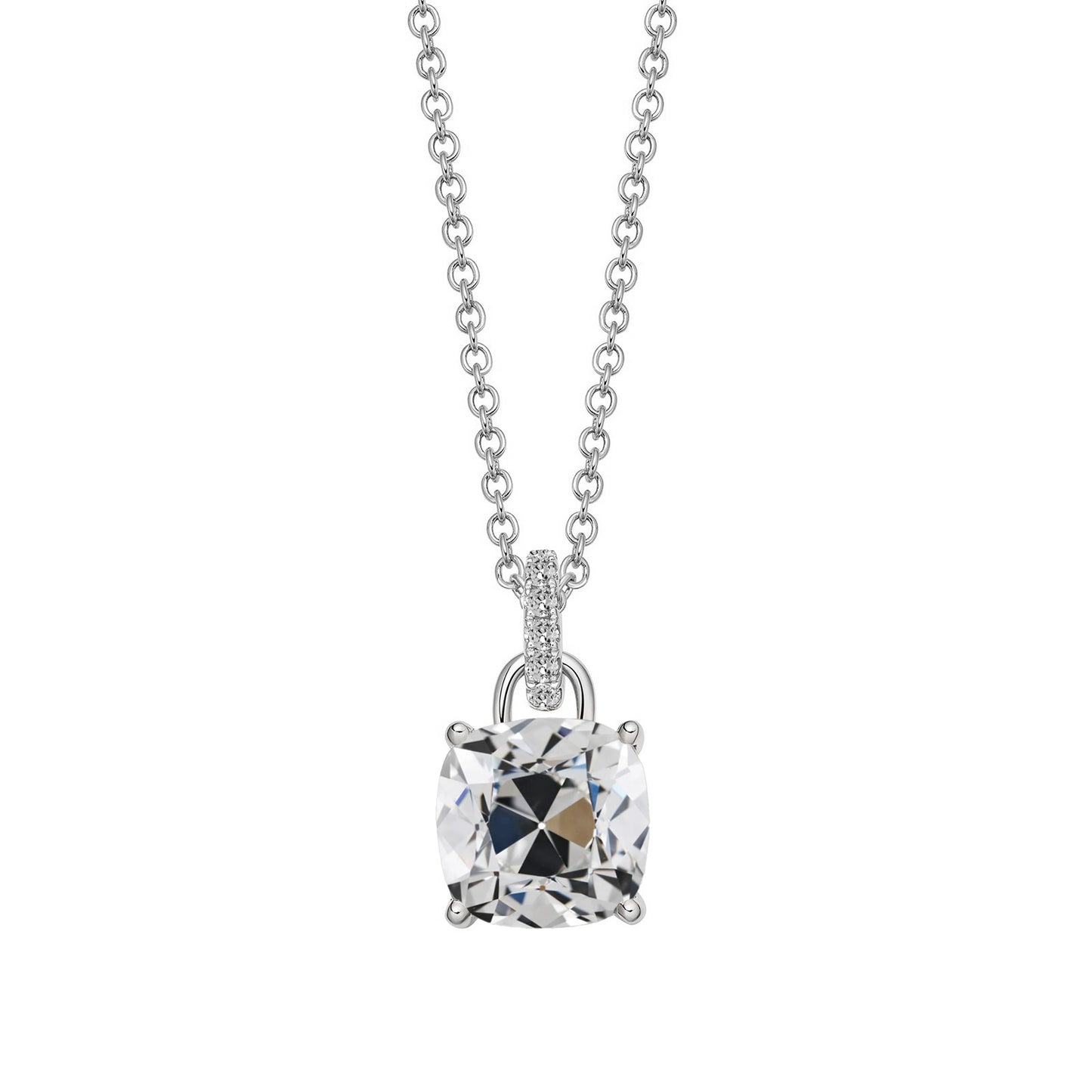Old Miner Cushion Diamond Necklace 3.50 Carats 16” Chain
