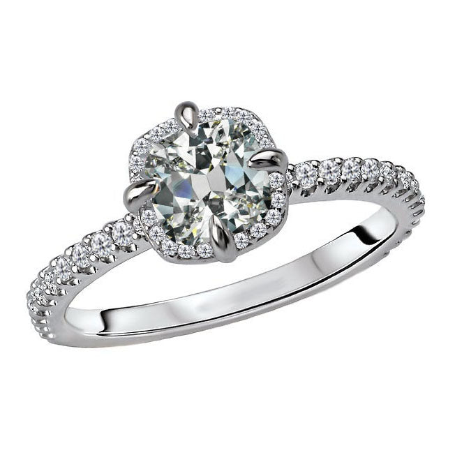 5.50 Carats Old Miner Cushion Halo Diamond Ring Prong Set