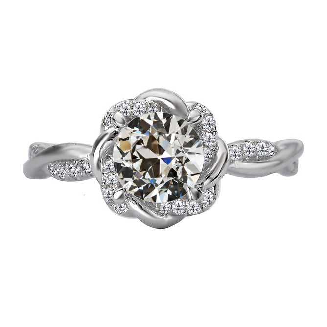 Antique Fancy Lady’s Style White Elegant Gold Anniversary Old Miner Diamond Ring Twisted Shank
