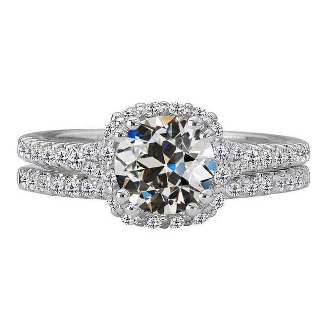 Old Miner Diamond Women’s Halo Wedding Ring Set Gold