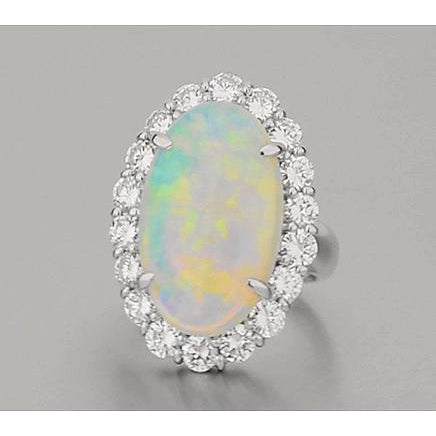 Opal And Diamonds Wedding Ring New White Gold 14K