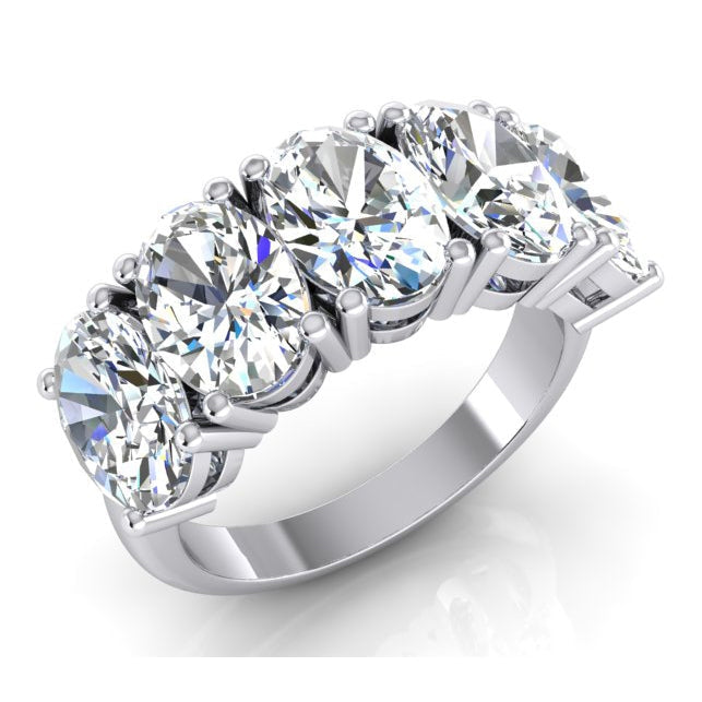 Lady’s Elegant Sparkling Unique Engagement White Gold Anniversary Ring 5 Stone Diamond Anniversary Band Gold Oval Cut Jewelry