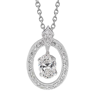 Oval And Round Natural Earth Mined Diamond Necklace Pendant 1.80 Carats 14K White Gold