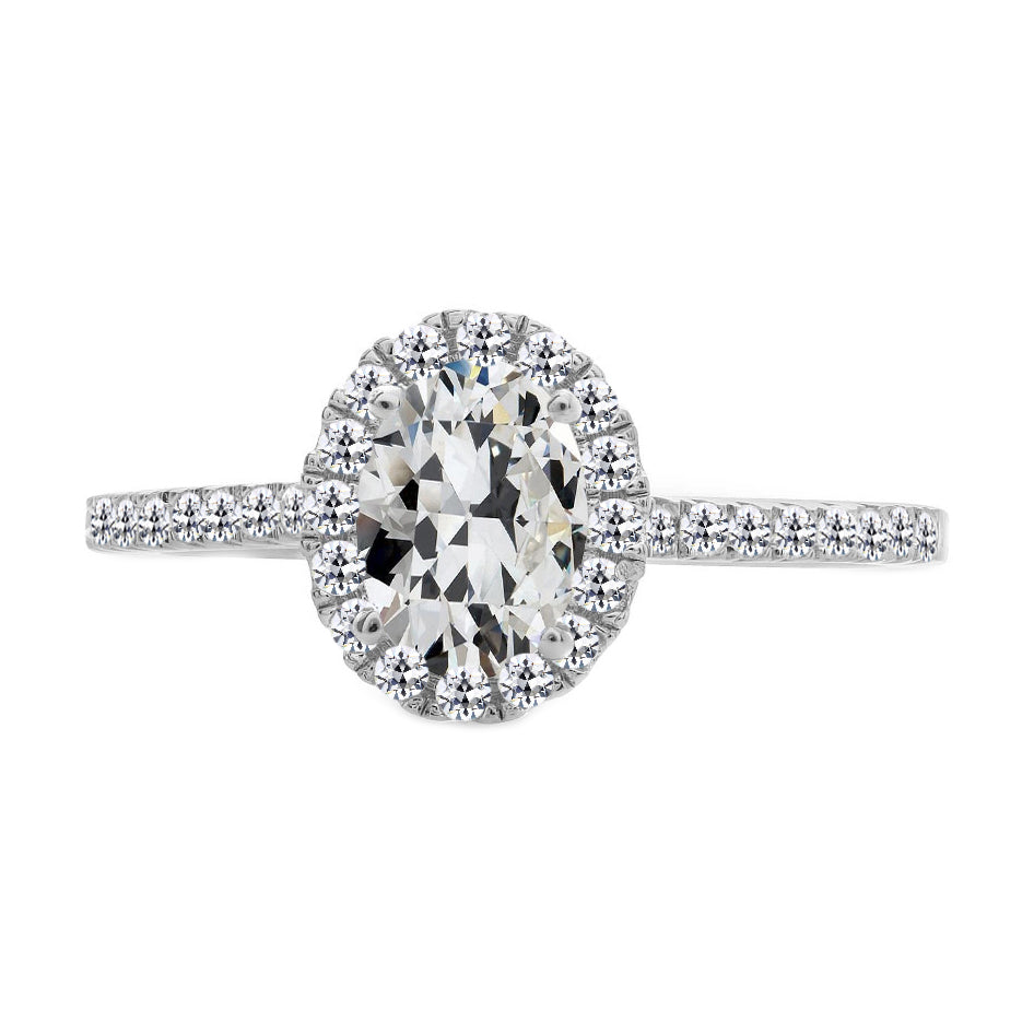 Oval And Round Old Miner Diamond Engagement Ring 4 Carats Halo Jewelry