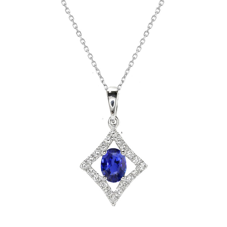 Oval Blue Sapphire & Diamond Pendant