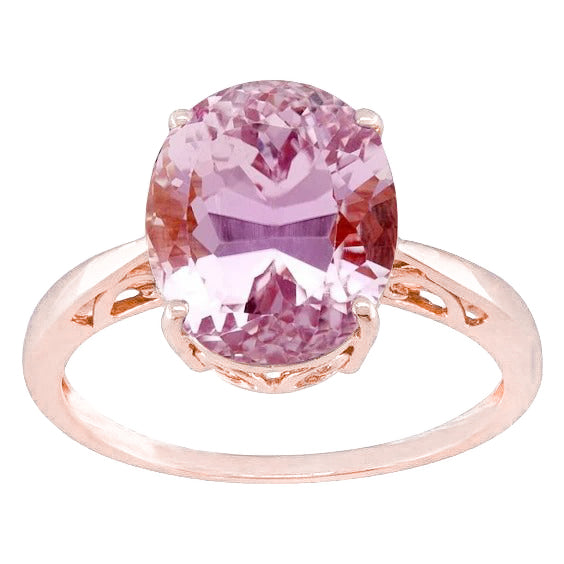 Oval Cut Lady’s Brilliant Solitaire Pink Kunzite Wedding Ring Rose Gold