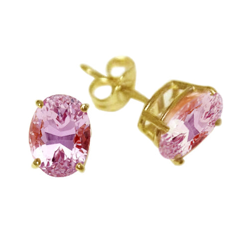 Oval Cut Pink Kunzite Ladies Studs Earrings Yellow Gold