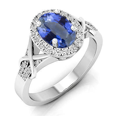 Oval Cut Ceylon Sapphire And Round Natural Earth Mined Diamond Ring Gold 1.80 Ct