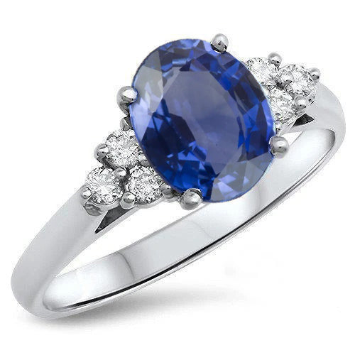 Oval Cut Ceylon Sapphire And Round Natural Earth Mined Diamonds Engagement Ring 3.40 Ct
