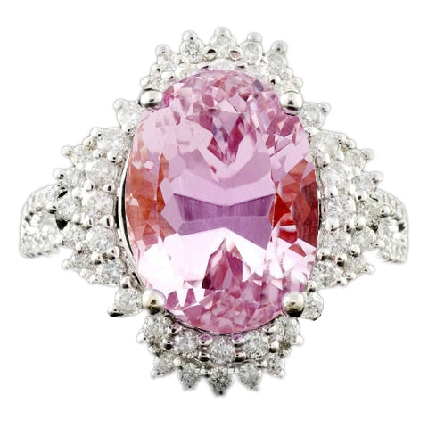 natural round kunzite 18.25ct ring front view