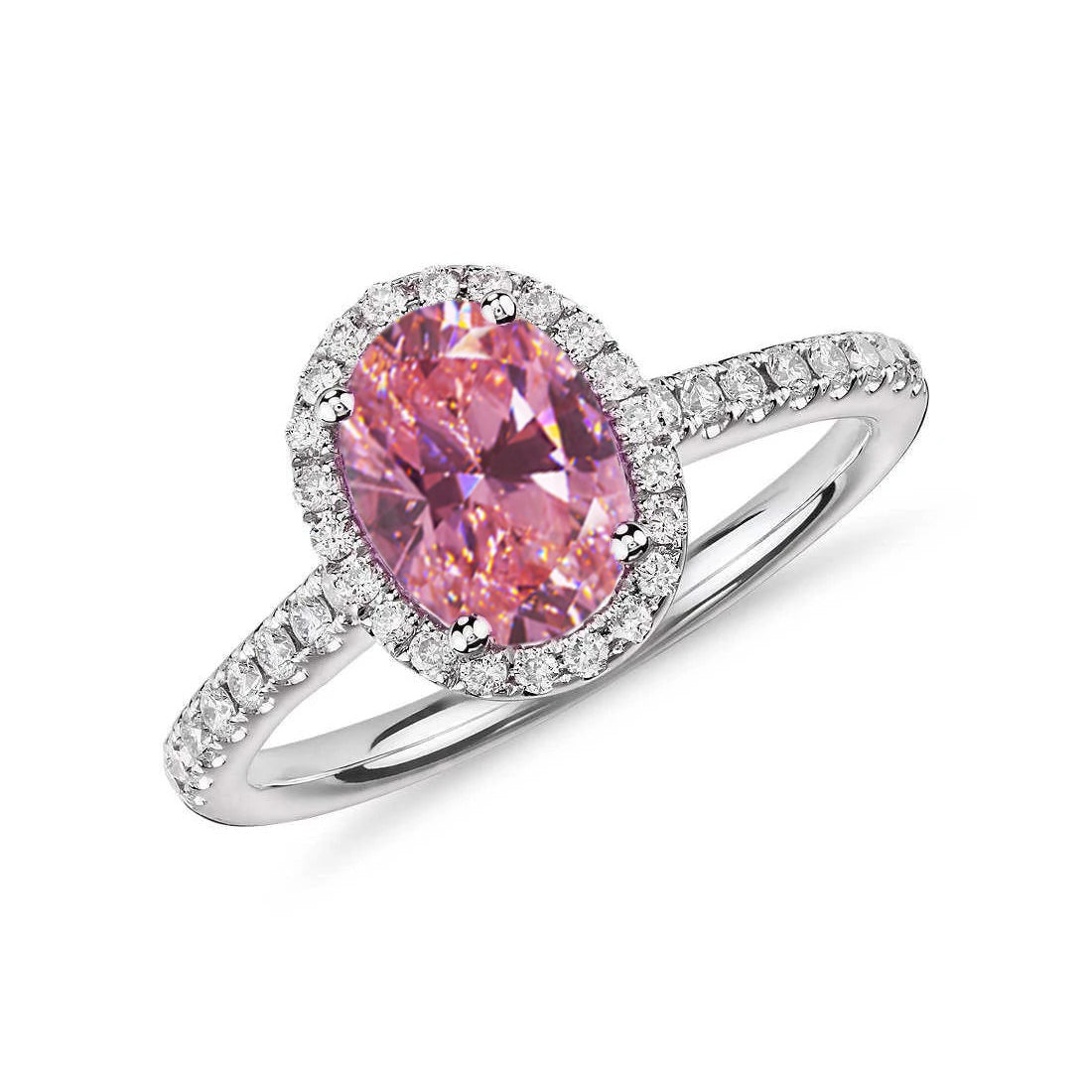 Oval Cut Pink Sapphire & Round Diamonds Ring White Gold