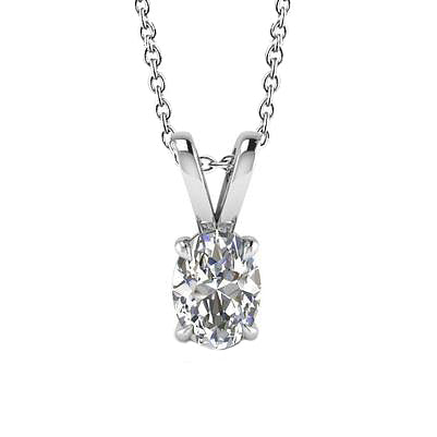 Oval Cut Solitaire Natural Earth Mined Diamond Pendant Gold Jewelry Four Prong Setting