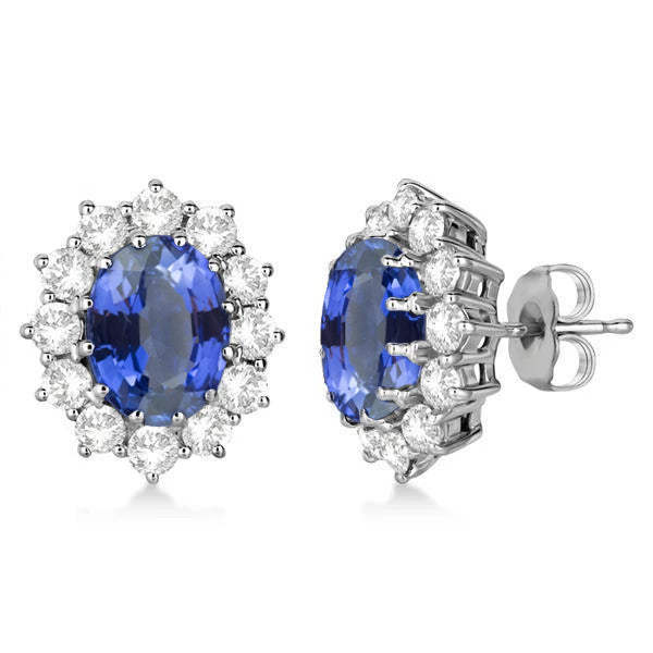 High Quality Fancy Sparkling Sri Lanka Sapphire Oval & Round Pave Halo Diamond Stud Earrings