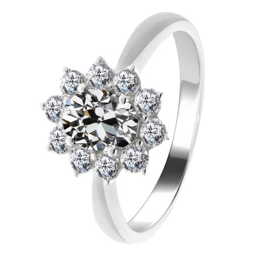Oval Diamond Old Cut Halo Wedding Ring Flower Style 3 Carats