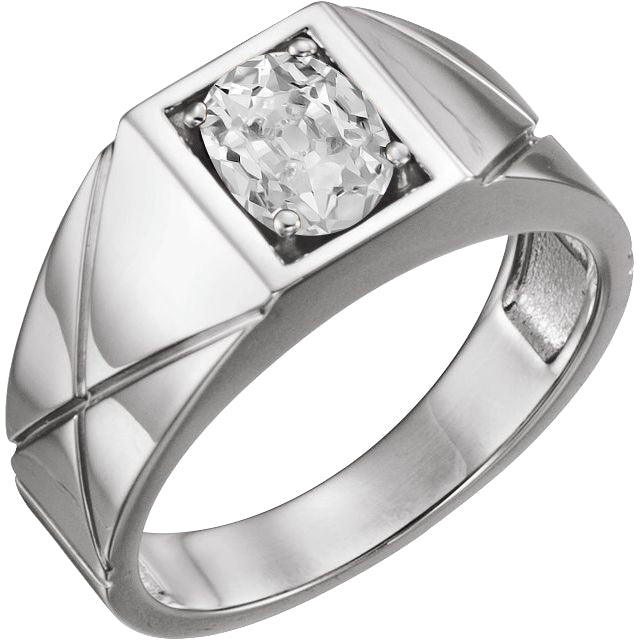 Oval Diamond Old Cut Ring Thick Shank 3 Carats